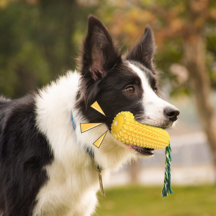 KFX-8621629 Durable Yellow Corn Dog Toy with Sound and No Sound Options for Pets