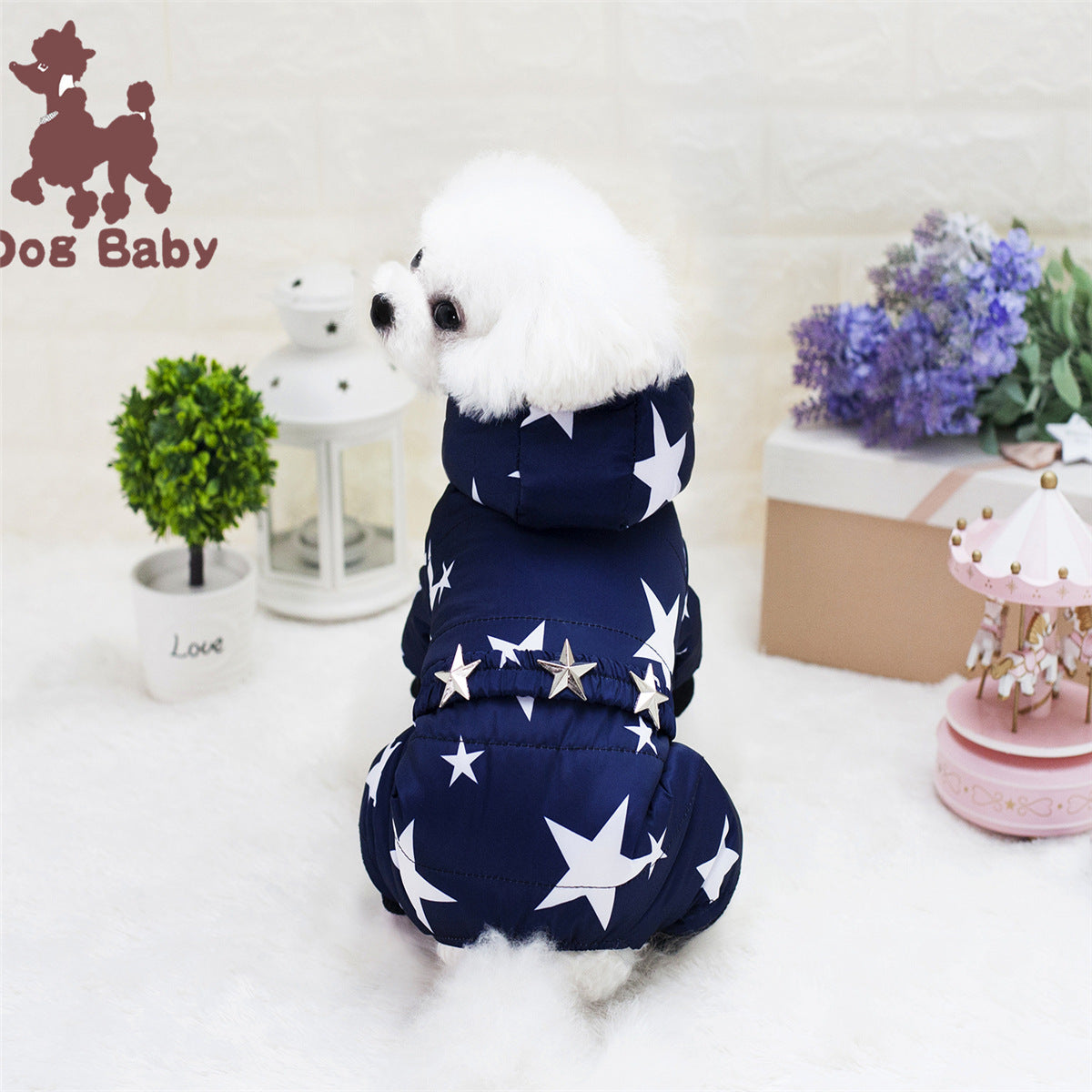 KFX-8623421 Cotton-Padded Starry Four-Leg Dog Clothes for Autumn and Winter - Blue, Red, Rose