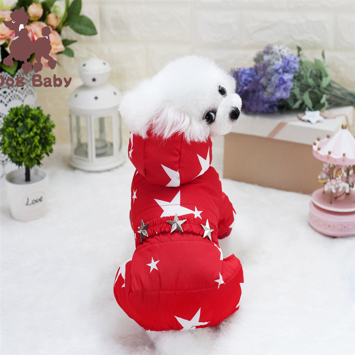 KFX-8623421 Cotton-Padded Starry Four-Leg Dog Clothes for Autumn and Winter - Blue, Red, Rose