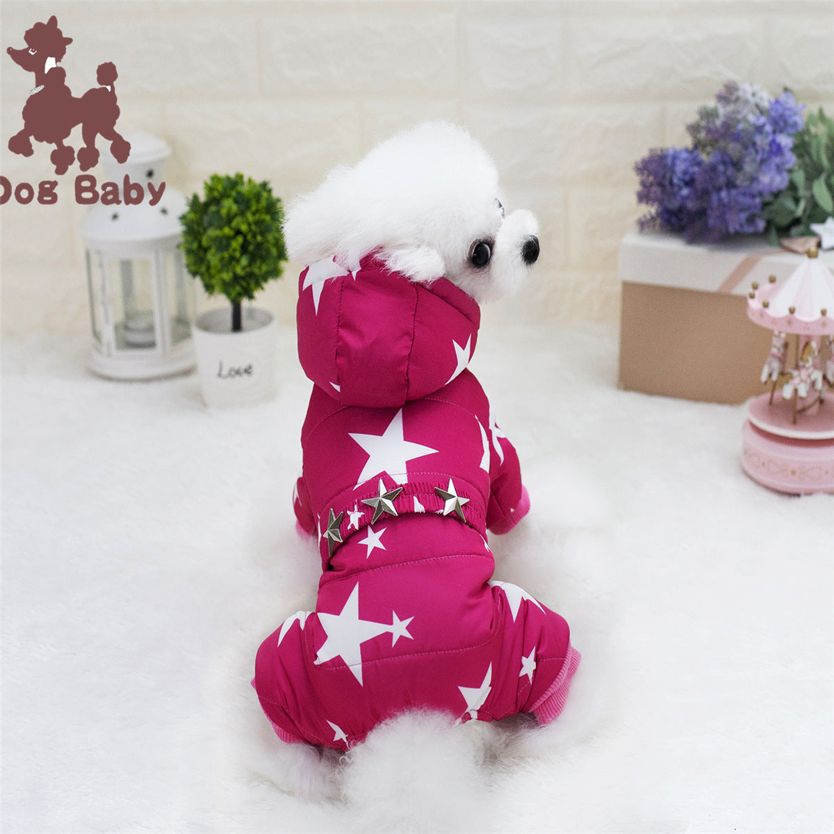 KFX-8623421 Cotton-Padded Starry Four-Leg Dog Clothes for Autumn and Winter - Blue, Red, Rose