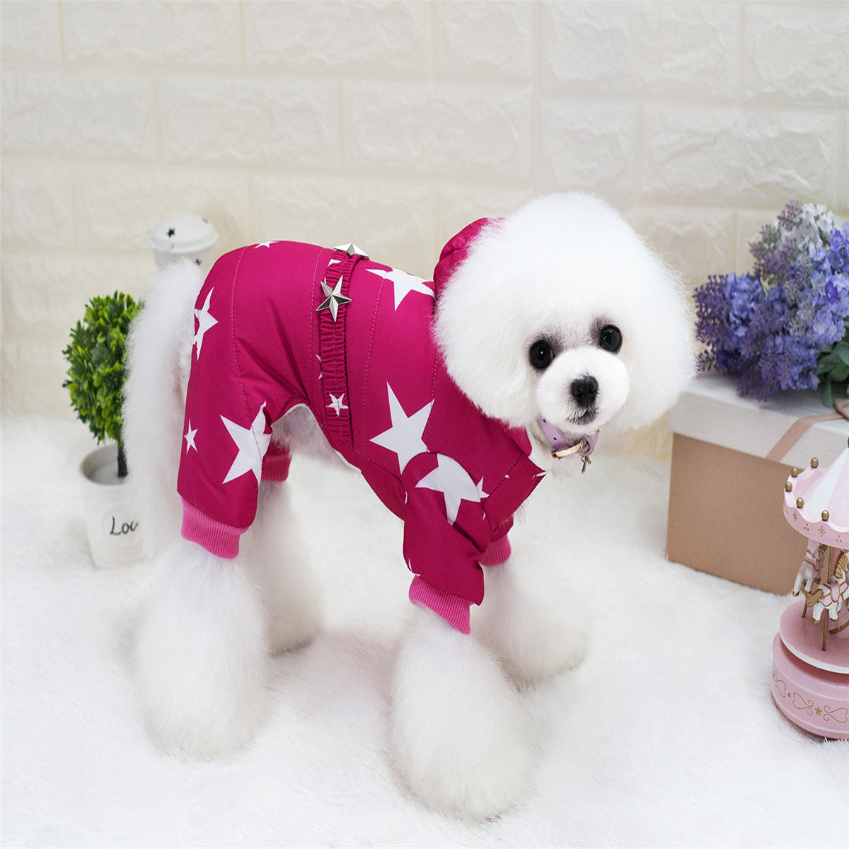KFX-8623421 Cotton-Padded Starry Four-Leg Dog Clothes for Autumn and Winter - Blue, Red, Rose