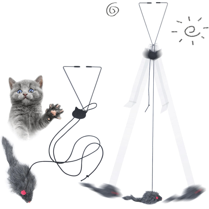 KFX-8623805 Telescopic Hanging Cat Toy with Adjustable Elastic Rope and Swinging Mouse Design
