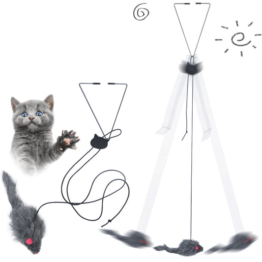 KFX-8623805 Telescopic Hanging Cat Toy with Adjustable Elastic Rope and Swinging Mouse Design