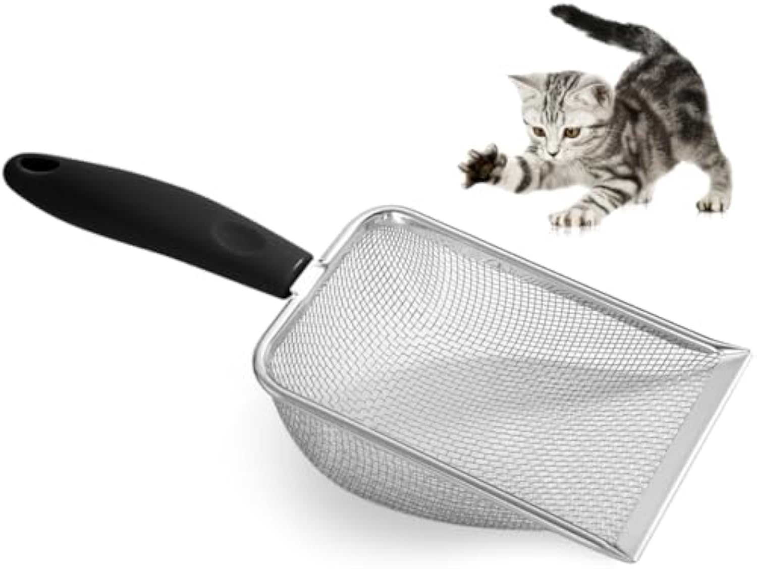 KFX-8631997 Stainless Steel Cat Litter Scoop with Small Mesh for Easy Cleanup and Comfort