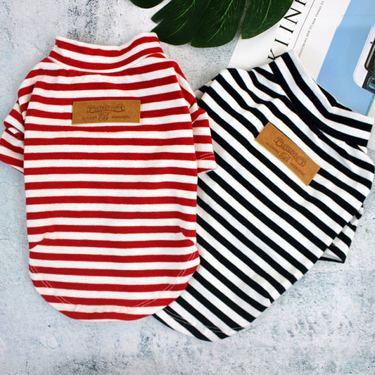 KFX-8632893 Stylish Striped Cotton Puppy Clothes in Black and Red for Comfortable Wear