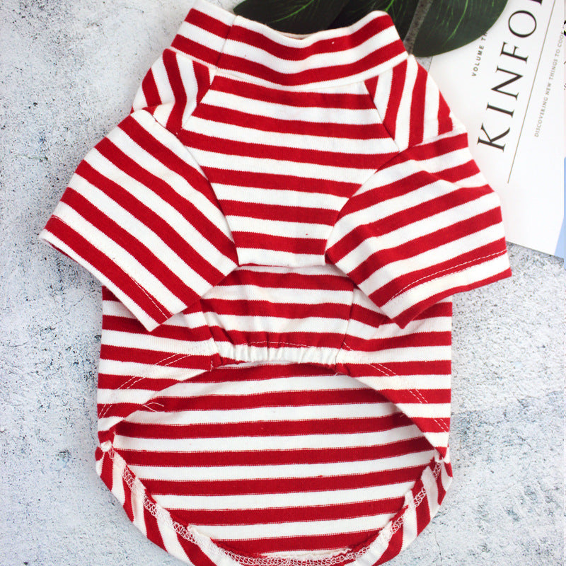 KFX-8632893 Stylish Striped Cotton Puppy Clothes in Black and Red for Comfortable Wear
