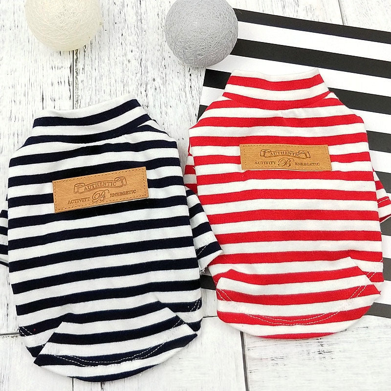 KFX-8632893 Stylish Striped Cotton Puppy Clothes in Black and Red for Comfortable Wear