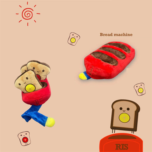KFX-8634173 Dog Bread Machine Plush Toy for Food Hiding and Molar Training - Red, 27x15x16cm