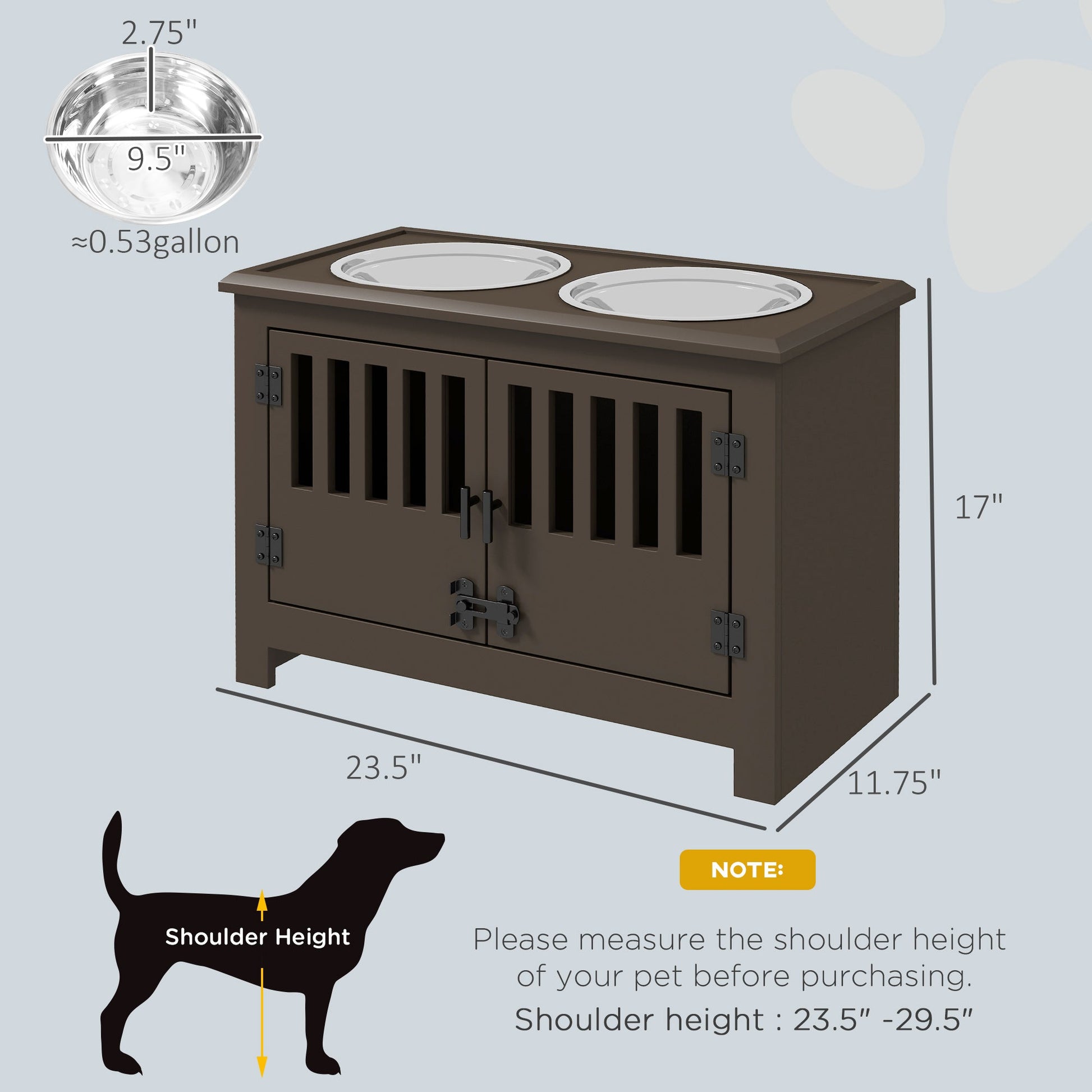 KFX-8634685 Espresso Dog Food Storage Cabinet with Bowls and Feeding Station for Large Dogs
