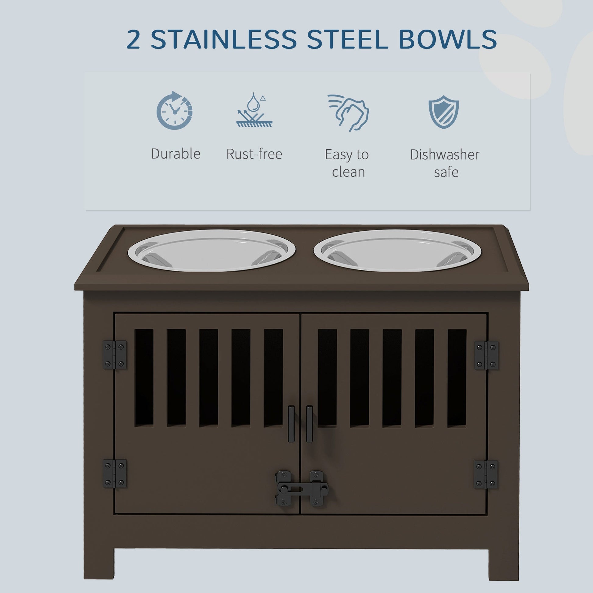 KFX-8634685 Espresso Dog Food Storage Cabinet with Bowls and Feeding Station for Large Dogs