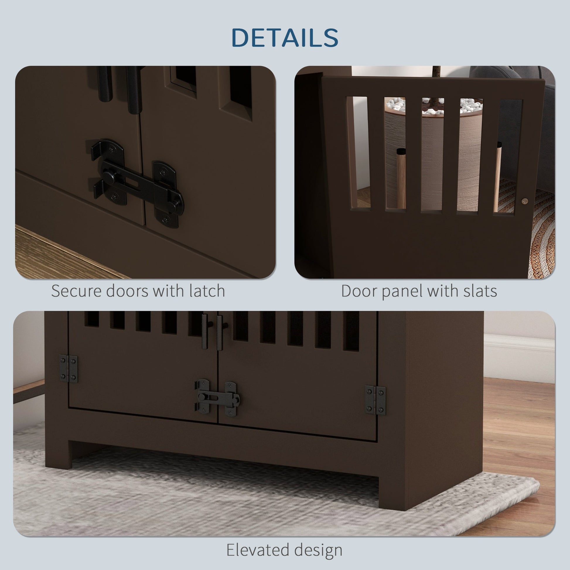 KFX-8634685 Espresso Dog Food Storage Cabinet with Bowls and Feeding Station for Large Dogs