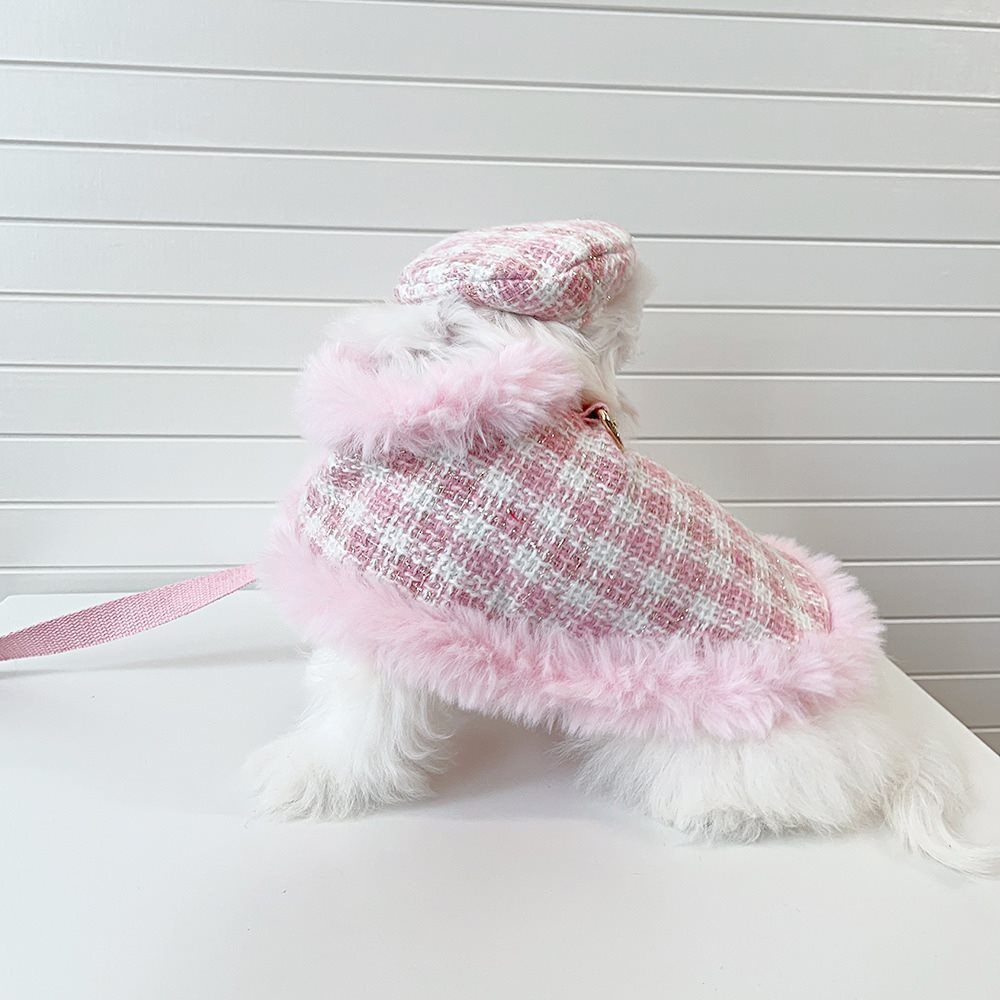 KFX-8635069 Pink Cloak Style Pet Cape with Beret and Drawstring for Cats