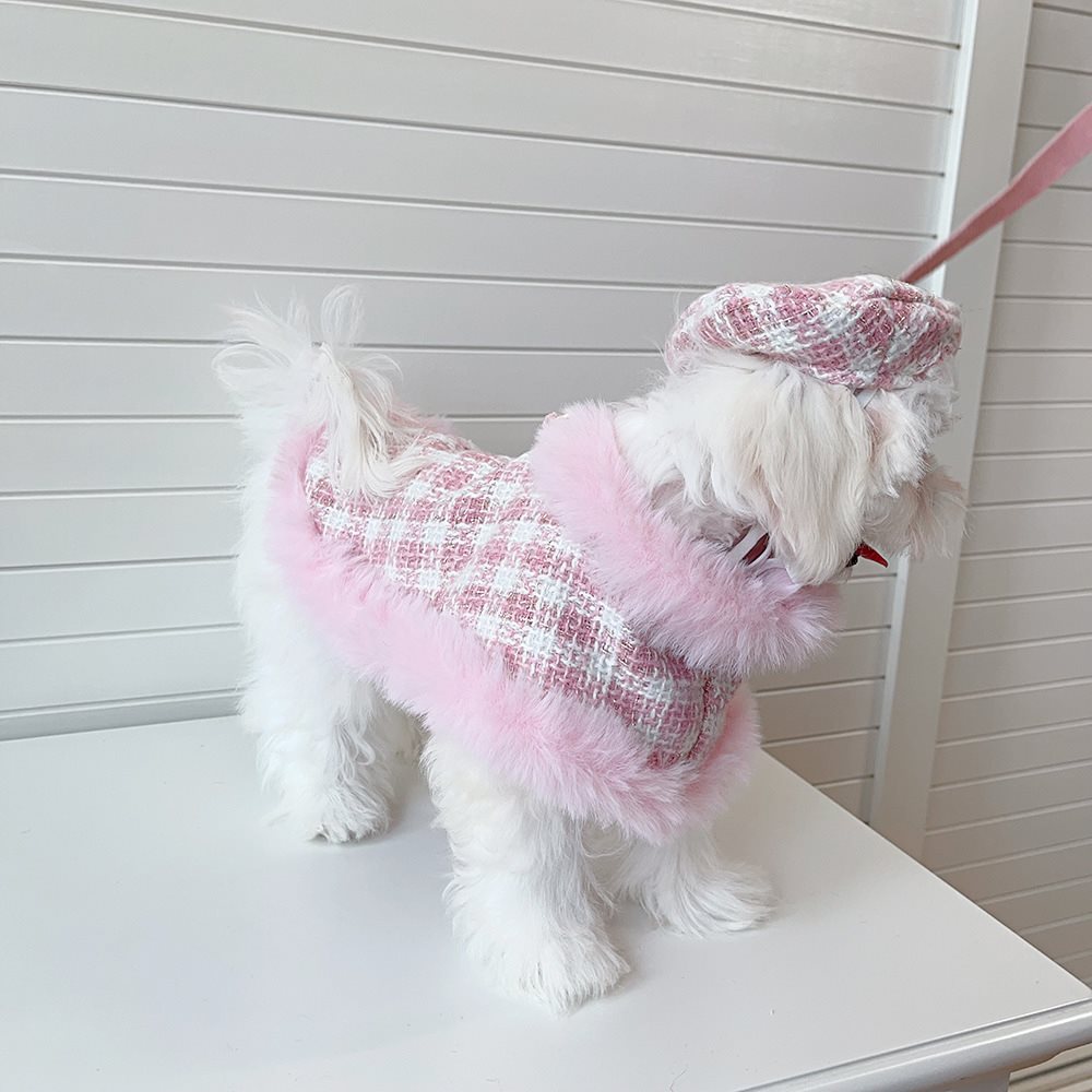 KFX-8635069 Pink Cloak Style Pet Cape with Beret and Drawstring for Cats