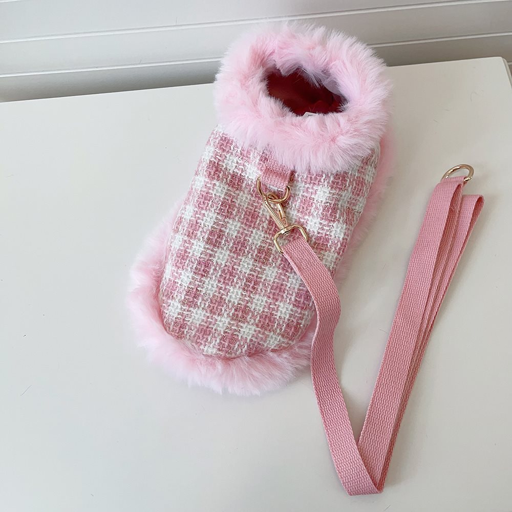 KFX-8635069 Pink Cloak Style Pet Cape with Beret and Drawstring for Cats