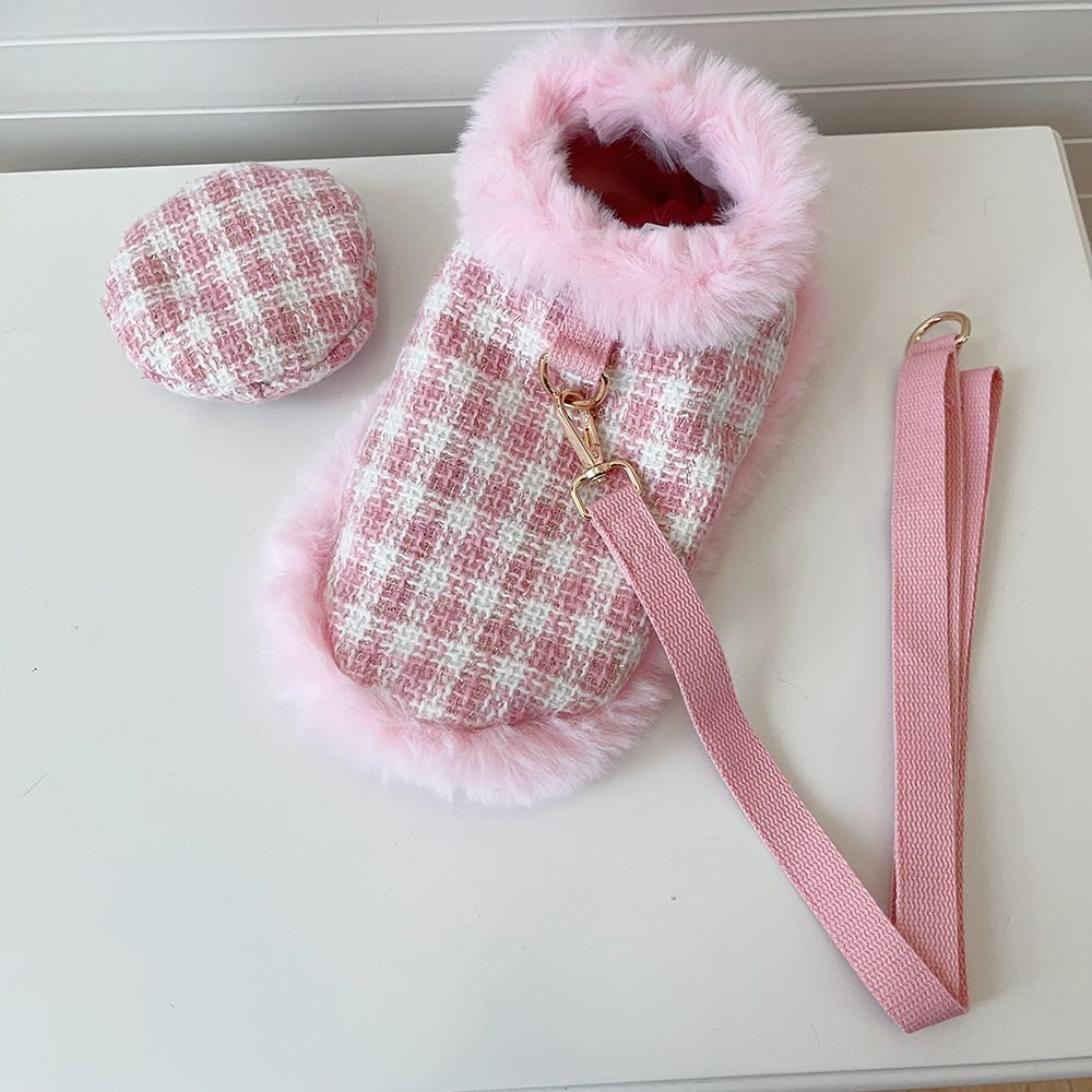 KFX-8635069 Pink Cloak Style Pet Cape with Beret and Drawstring for Cats