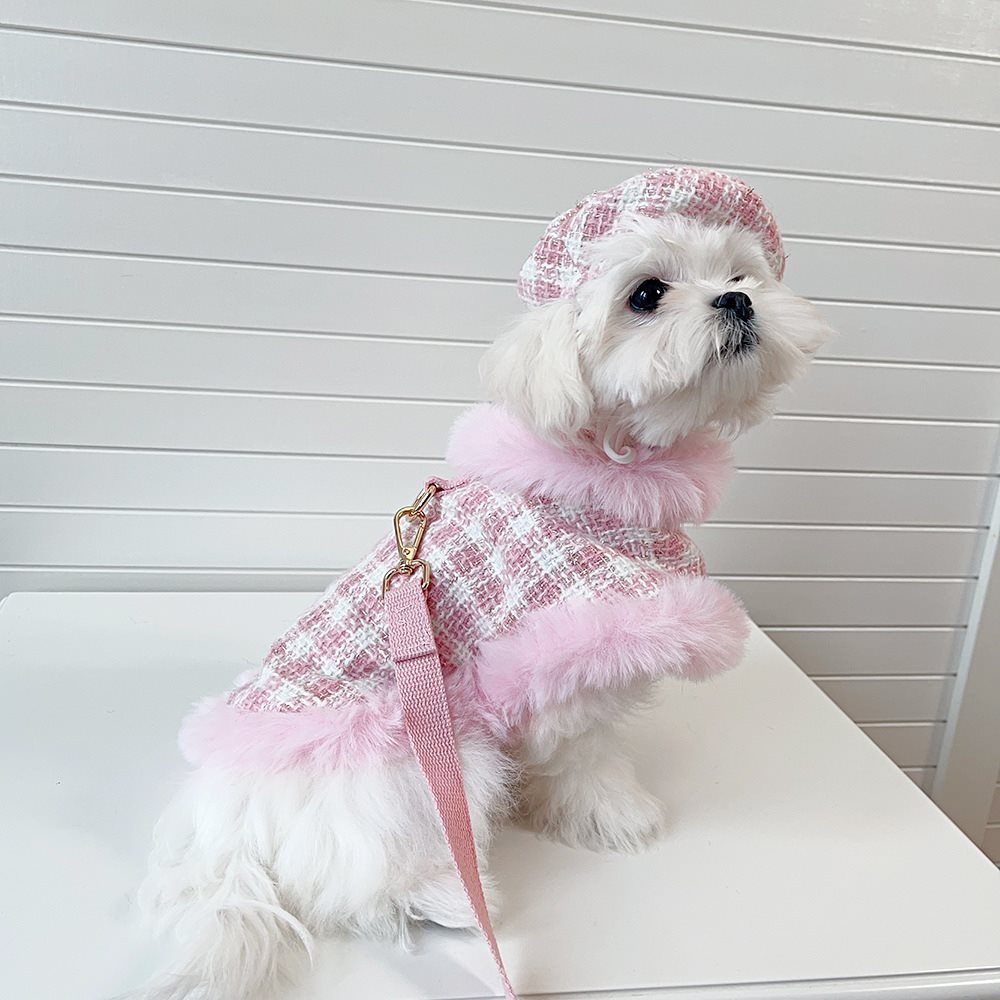 KFX-8635069 Pink Cloak Style Pet Cape with Beret and Drawstring for Cats
