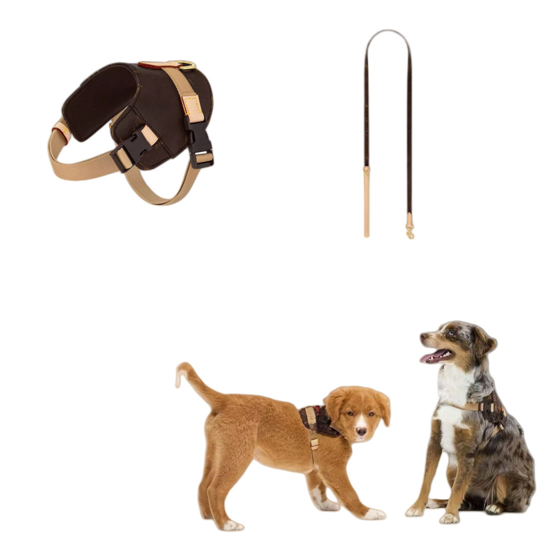 KFX-8639549 Coffee Floral Leather Pet Harness - Size S & M, Adjustable for All Seasons