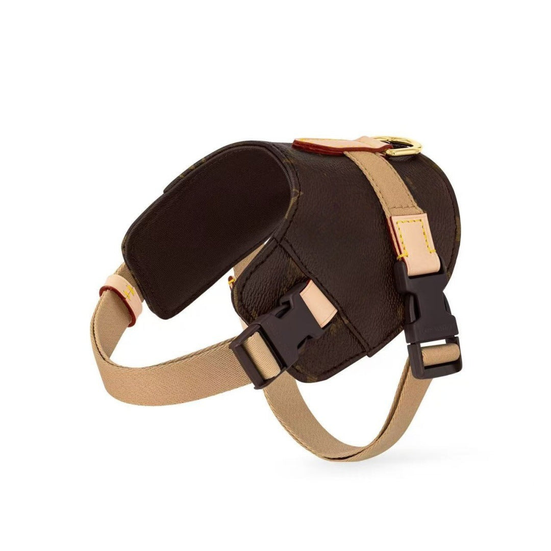 KFX-8639549 Coffee Floral Leather Pet Harness - Size S & M, Adjustable for All Seasons