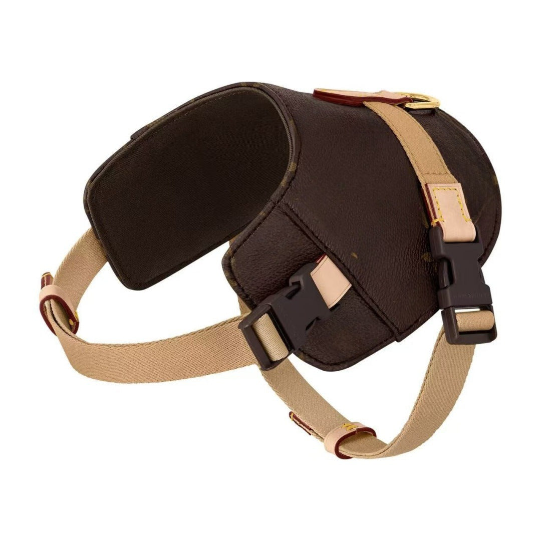 KFX-8639549 Coffee Floral Leather Pet Harness - Size S & M, Adjustable for All Seasons