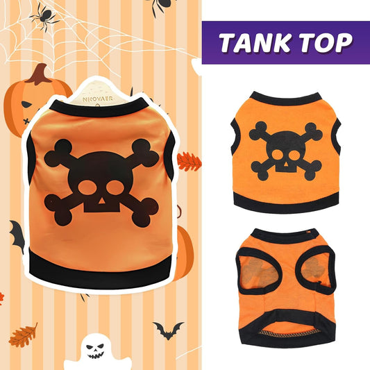 KFX-8639933 Halloween Skull Bones Dog Vest for Small and Medium Pets - Stretchy Cotton Tank Top Costume