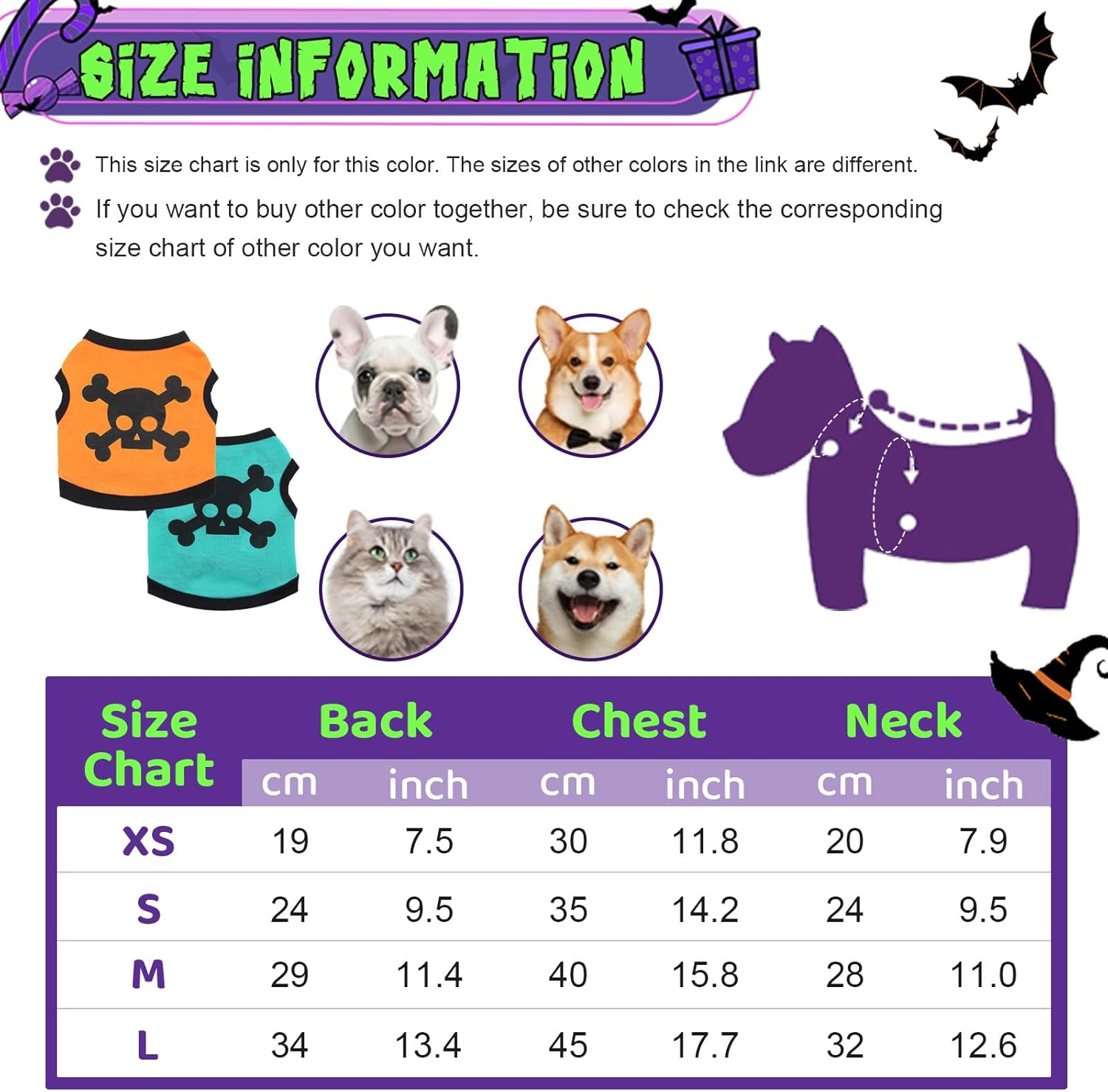 KFX-8639933 Halloween Skull Bones Dog Vest for Small and Medium Pets - Stretchy Cotton Tank Top Costume