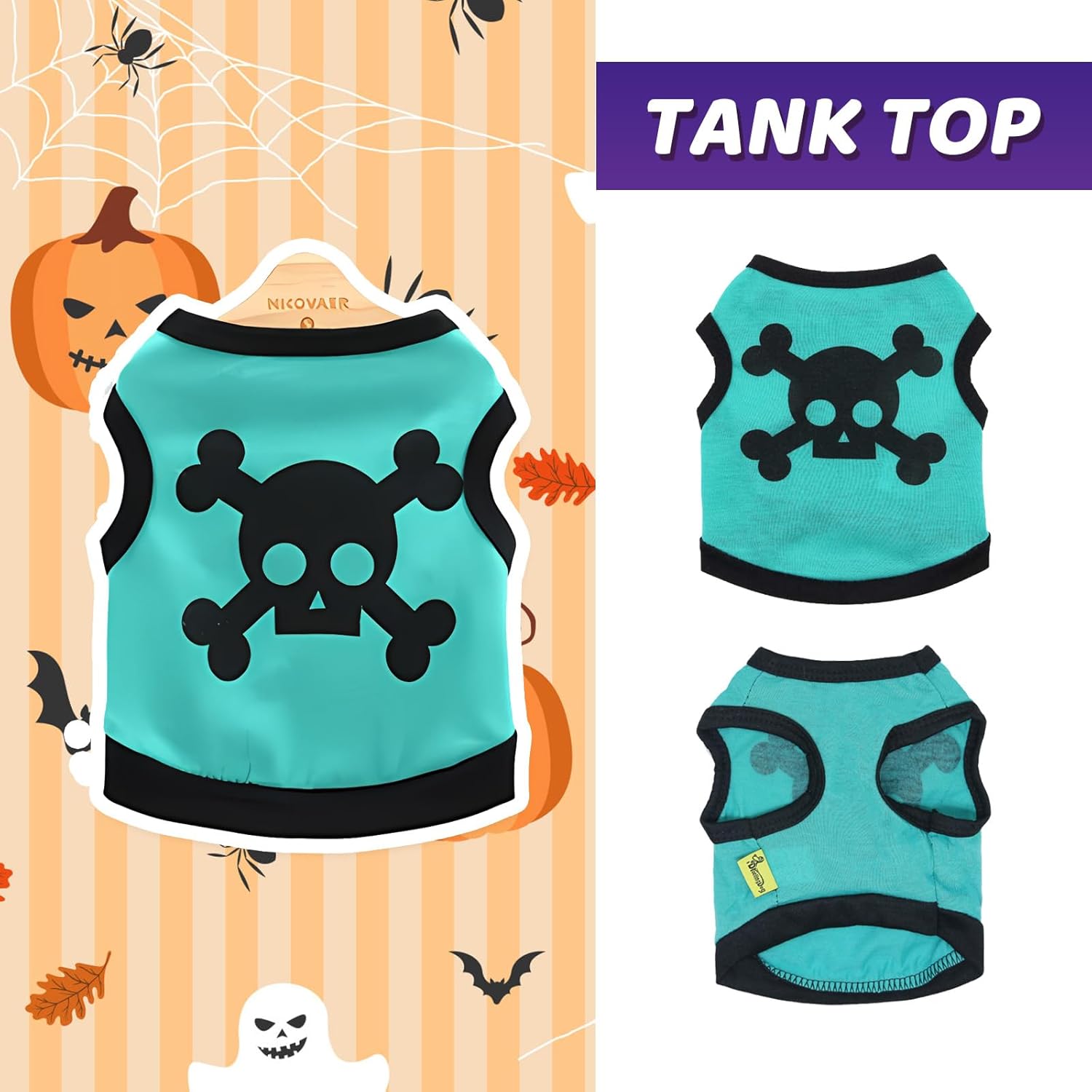 KFX-8639933 Halloween Skull Bones Dog Vest for Small and Medium Pets - Stretchy Cotton Tank Top Costume