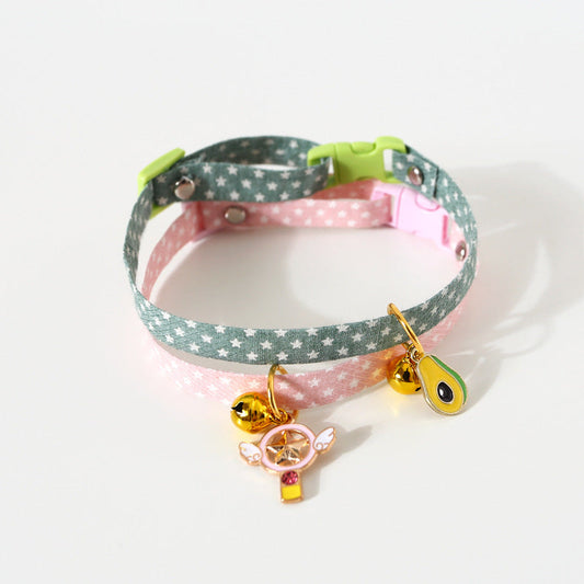 KFX-8642237 Avocado-Themed Safety Necklace for Pets - Adjustable Cotton Polyester Collar with Alloy Pendant