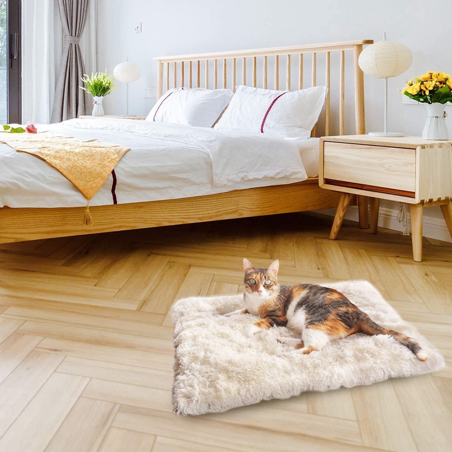 KFX-8643517 Self-Heating Plush Pet Blanket - Double Layer Washable Sleeping Pad for Dogs & Cats