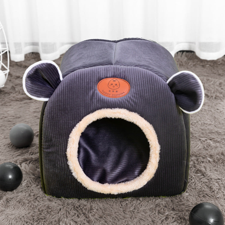 KFX-8644285 Cute Cat Ears Cozy Nest for Pets - Soft Corduroy Arctic Velvet, Small Size 32x32cm