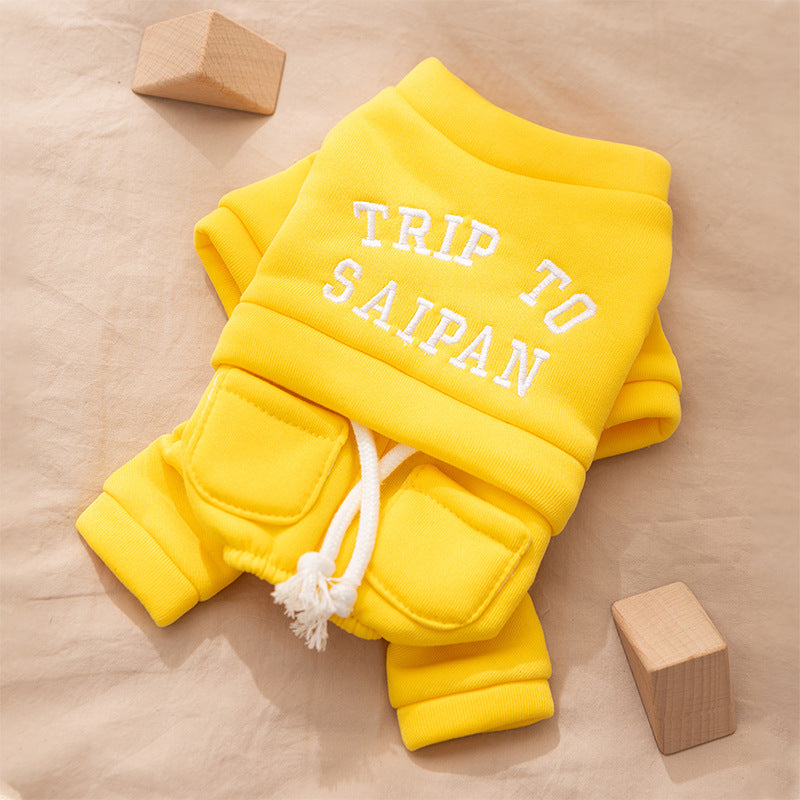 KFX-8644797 Cozy Fleece Hoodie Jumpsuit for Small & Medium Dogs - Autumn/Winter Pet Apparel