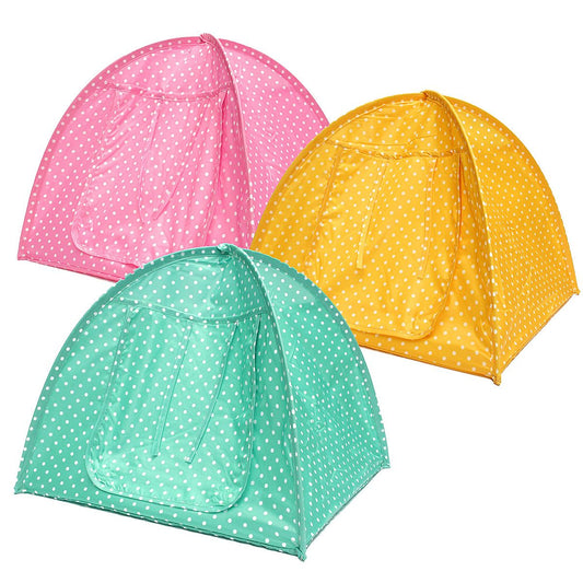 KFX-8645053 Collapsible Pet Tent in Green, Yellow, and Pink Dots - Portable and Lightweight Polyester Design (43x43x41CM)