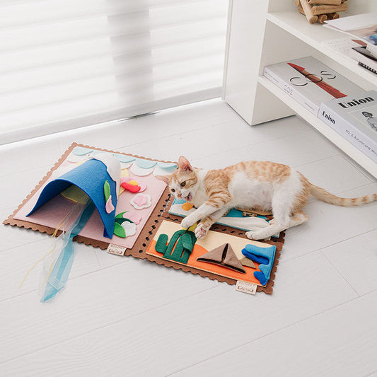 KFX-8647485 Pet Cat Travel Diary Sniffing Toy Set with Sniffing Pads, Streamer, Fun Bell, and Catnip Roof