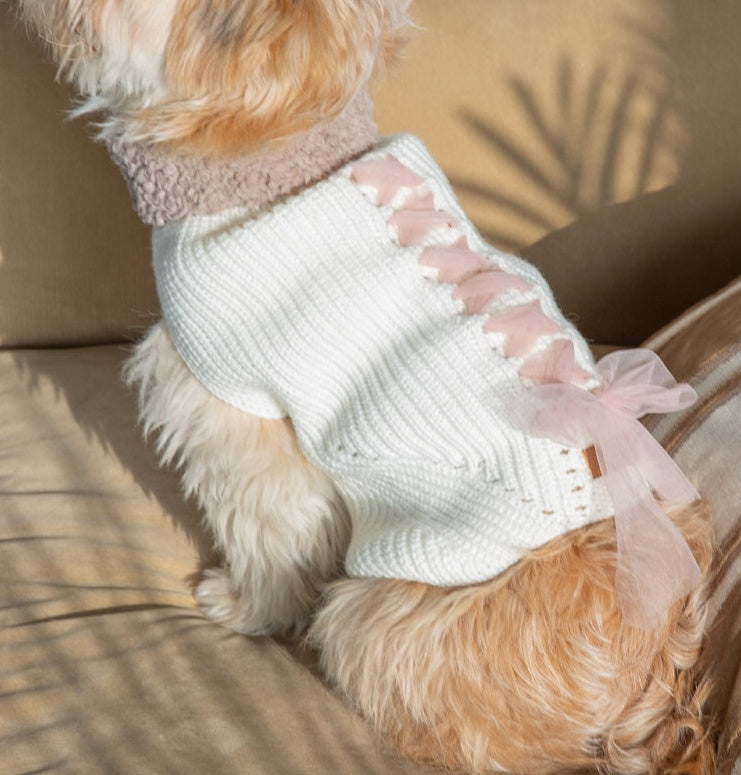 KFX-8648253 Cozy Morandi Bowknot Sweater for Cats and Dogs in Yellow or White
