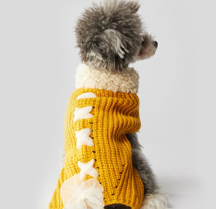 KFX-8648253 Cozy Morandi Bowknot Sweater for Cats and Dogs in Yellow or White