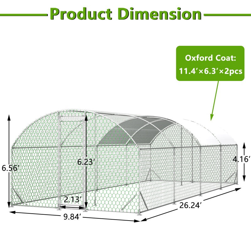 KFX-8649661 Large Walk-in Chicken Coop with Waterproof Cover - Outdoor Poultry Cage and Run for Chickens, Rabbits, and Ducks, Easy Assembly