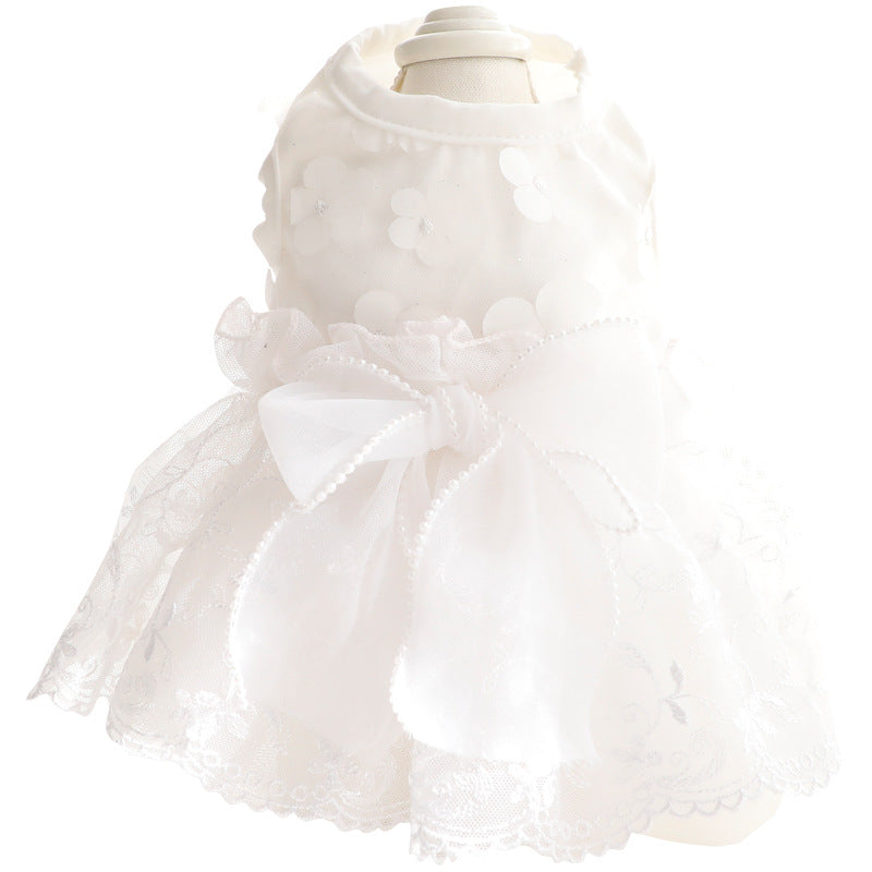 KFX-8652349 Fluffy Princess Skirt for Dogs in White and Pink Cotton, Sizes XS to XL