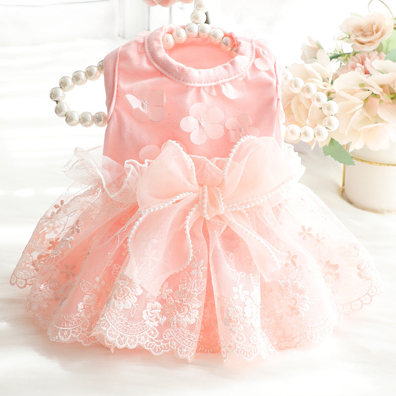 KFX-8652349 Fluffy Princess Skirt for Dogs in White and Pink Cotton, Sizes XS to XL
