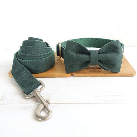 KFX-8653757 Dark Green Velvet Bow Knot Pet Collar for Dogs and Cats