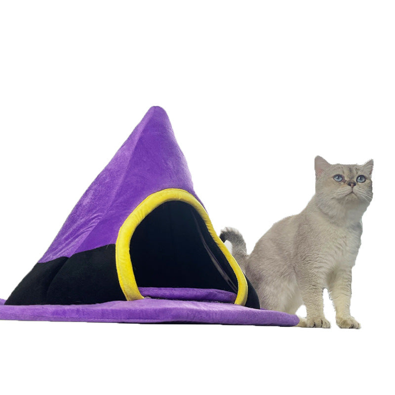 KFX-8655037 Purple Halloween Witch Hat Cat Nest - Cozy Cloth Bed for Cats, 60 x 46 cm