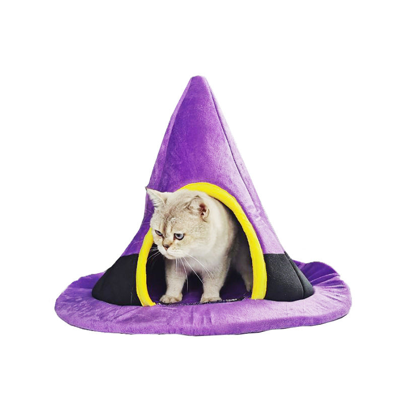 KFX-8655037 Purple Halloween Witch Hat Cat Nest - Cozy Cloth Bed for Cats, 60 x 46 cm