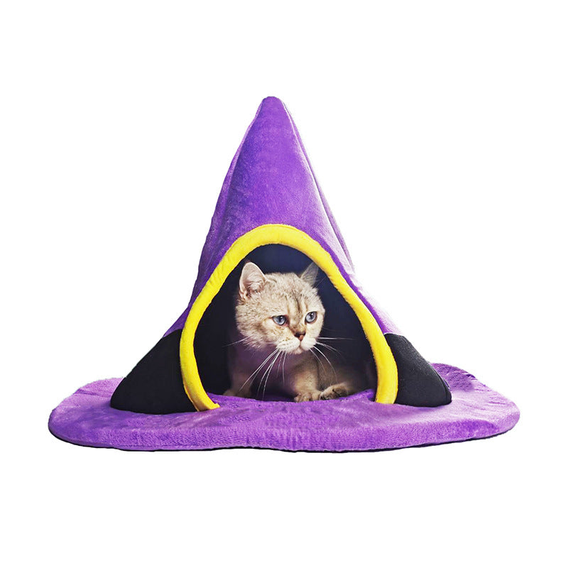 KFX-8655037 Purple Halloween Witch Hat Cat Nest - Cozy Cloth Bed for Cats, 60 x 46 cm