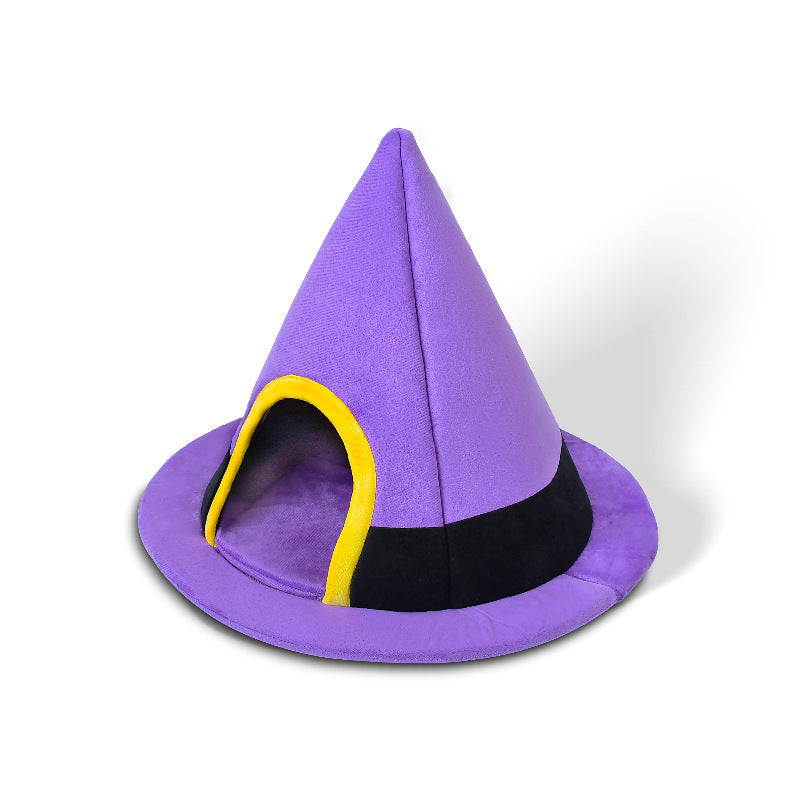 KFX-8655037 Purple Halloween Witch Hat Cat Nest - Cozy Cloth Bed for Cats, 60 x 46 cm