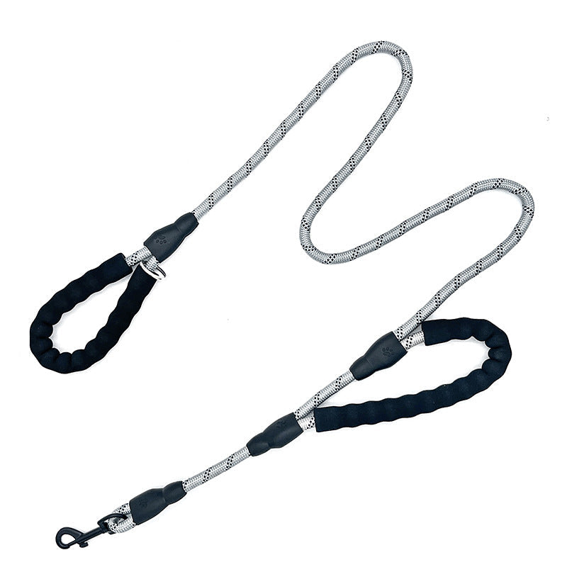 KFX-8655549 Reflective Nylon Dog Leash with Double Handles - 1.5m Length, Multiple Colors Available