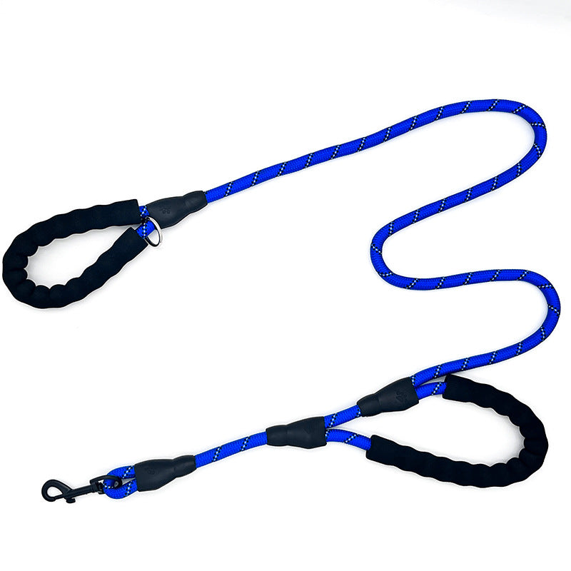 KFX-8655549 Reflective Nylon Dog Leash with Double Handles - 1.5m Length, Multiple Colors Available