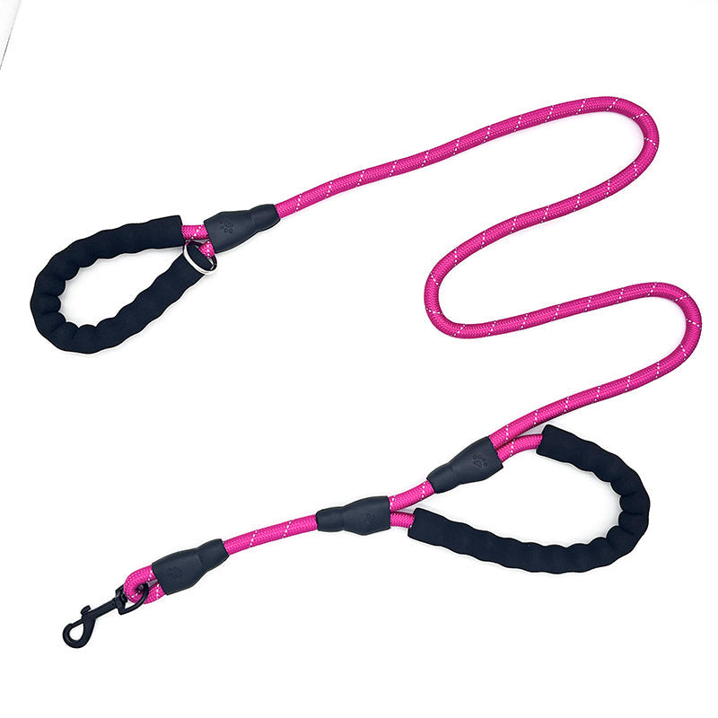 KFX-8655549 Reflective Nylon Dog Leash with Double Handles - 1.5m Length, Multiple Colors Available