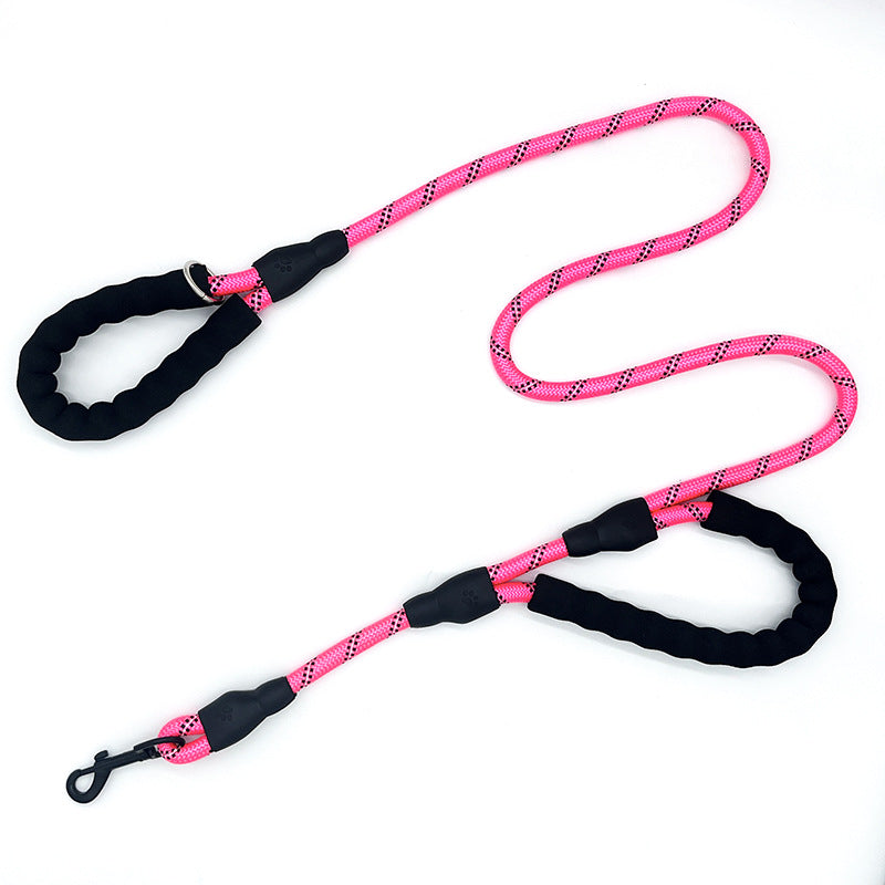 KFX-8655549 Reflective Nylon Dog Leash with Double Handles - 1.5m Length, Multiple Colors Available