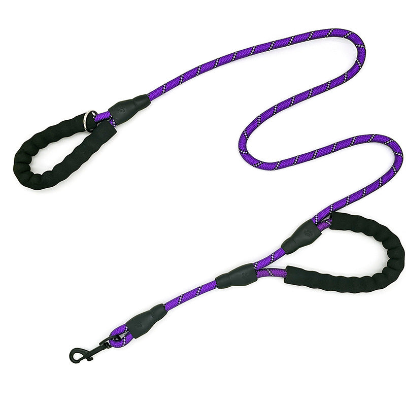 KFX-8655549 Reflective Nylon Dog Leash with Double Handles - 1.5m Length, Multiple Colors Available