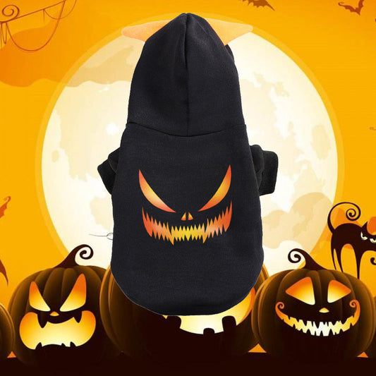 KFX-8656829 Halloween Pumpkin Sweater for Dogs in Black and Yellow, Flannel Material, Available in Sizes S, M, L