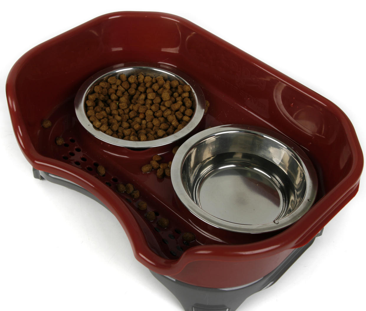 KFX-8657725 Double Basin Splash-Proof Pet Bowl Set - Stainless Steel Cat and Dog Food Dish