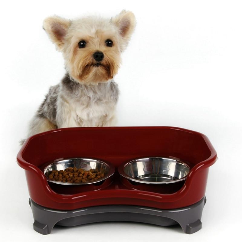 KFX-8657725 Double Basin Splash-Proof Pet Bowl Set - Stainless Steel Cat and Dog Food Dish